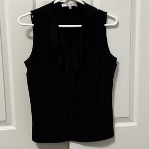 Jones Studio Black Sleeveless Ruffle V-Neck Blouse